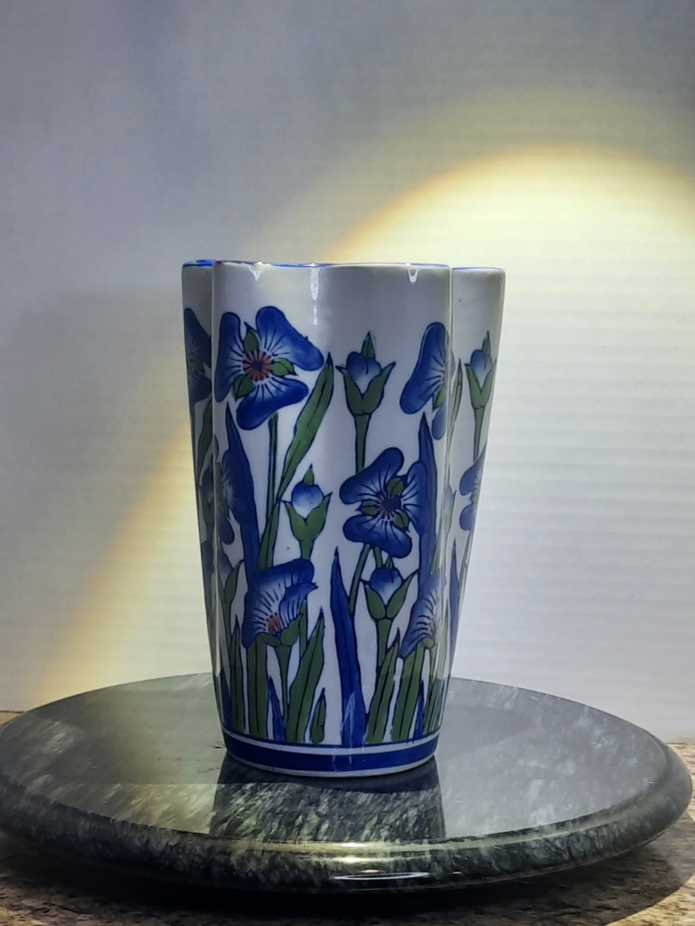 Mid-century Blue Floral Ceramic Vase